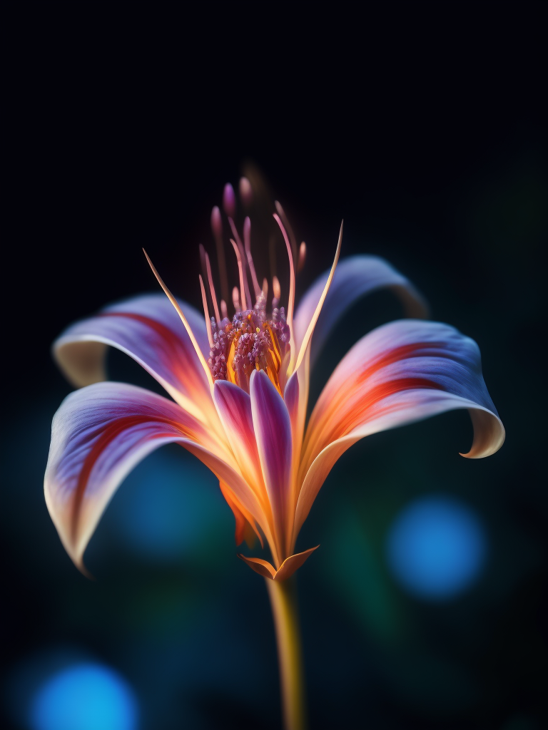 macro photo of a Bioluminescent Flower of a Lily, Glowing Bioluminescence