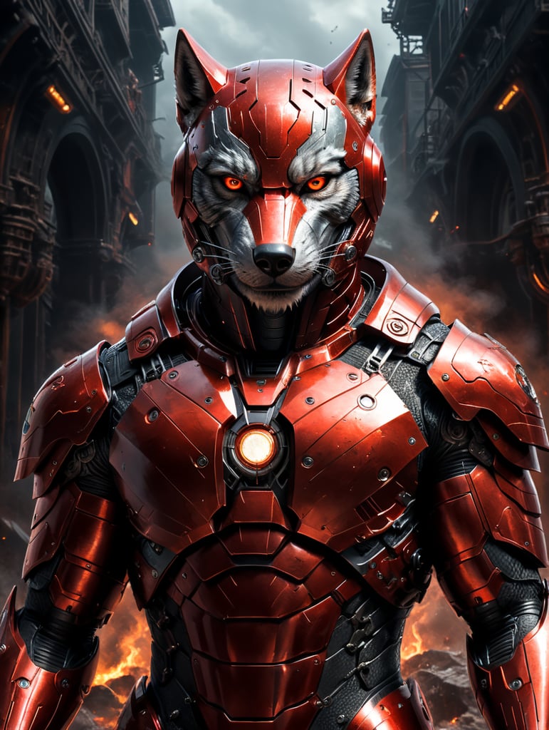 красный волк в железном костюме в стиле железного человека