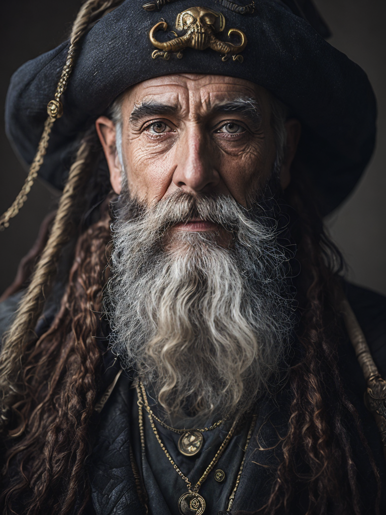 old pirate with octopus beard, dark scene, dark atmosphere, epic shot, sharp on details