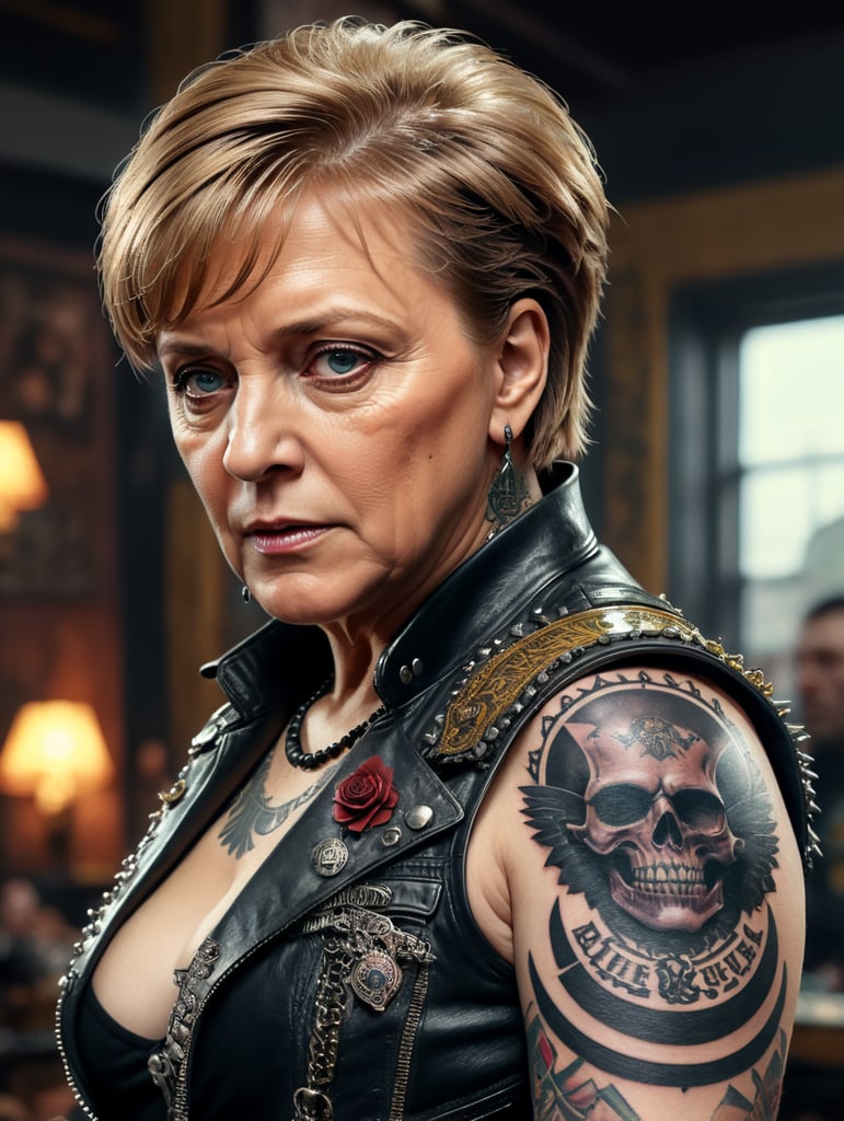 Angela Merkel as a punk rocker, tattoos