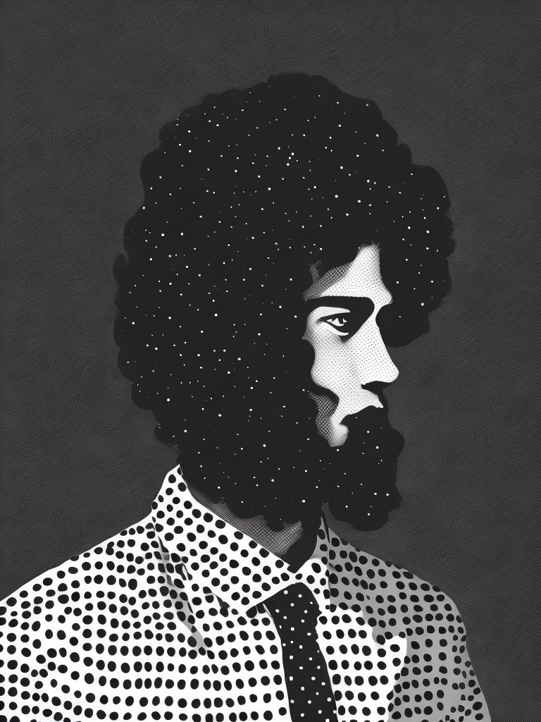 an illustration of a man, halftone print, made of felt, abstract surrealism, surreal, neo-expressionism, hyper-detailed