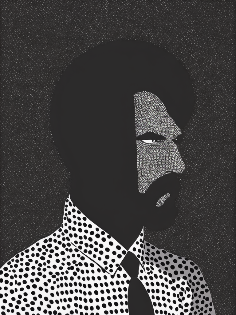 an illustration of a bald man with beard, halftone print, made of felt, abstract surrealism, surreal, neo-expressionism, hyper-detailed