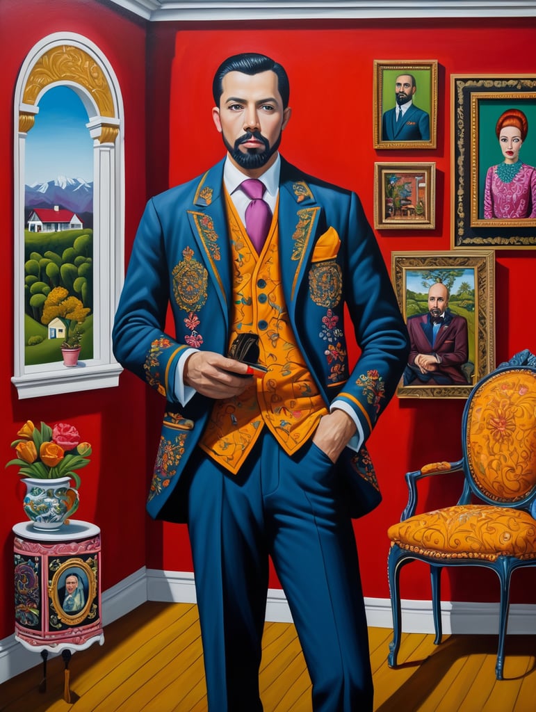 The man who took a debt for a house to death, mortgage, style of Catherine Nolin, Painting, Acrylic, Oil, Portrait, Interior, USA