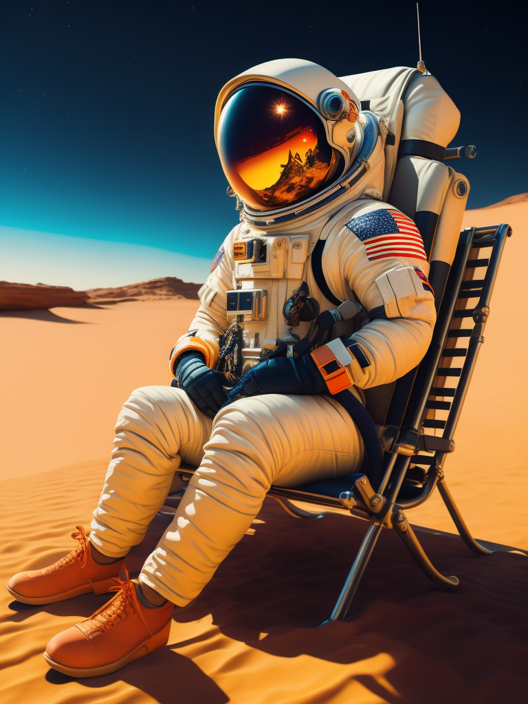 An astronaut resting on mars in a beach chair, vibrant lighting, highly detailed, sharp focus, full body, cinematic