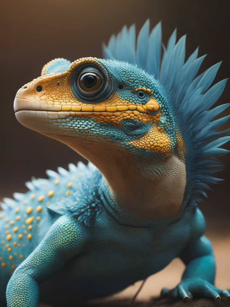 Blue feathered lizard, Vibrant colors, Depth of field, Incredibly high detail, Blurred background