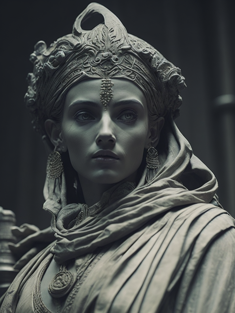 dark egiptian statue of isis, dark atmosphere, sharp on details