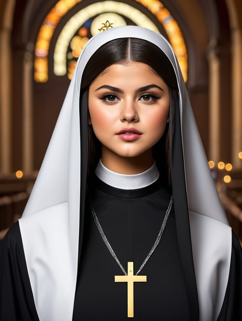 Selena Gomez as a promiscuous nun