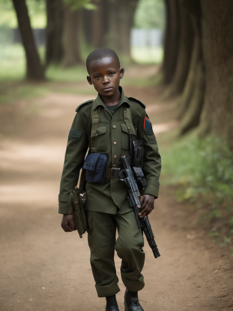 Child soldier in military uniform