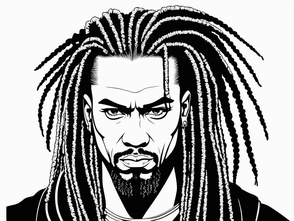 a Gangster with dreadlocks, in the style of basic simple line art vector comic art on white background