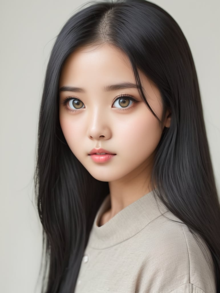 asian girl wigh long black hair and big eyes