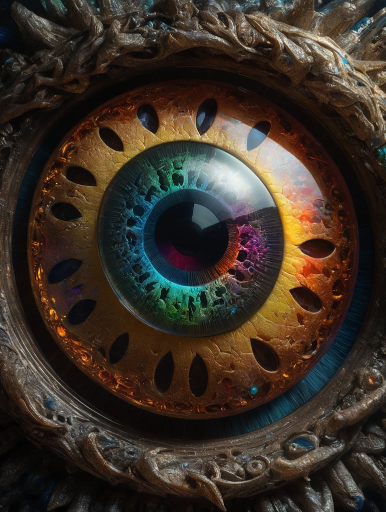 a digital eyeball with cyber bright colors on a dark background