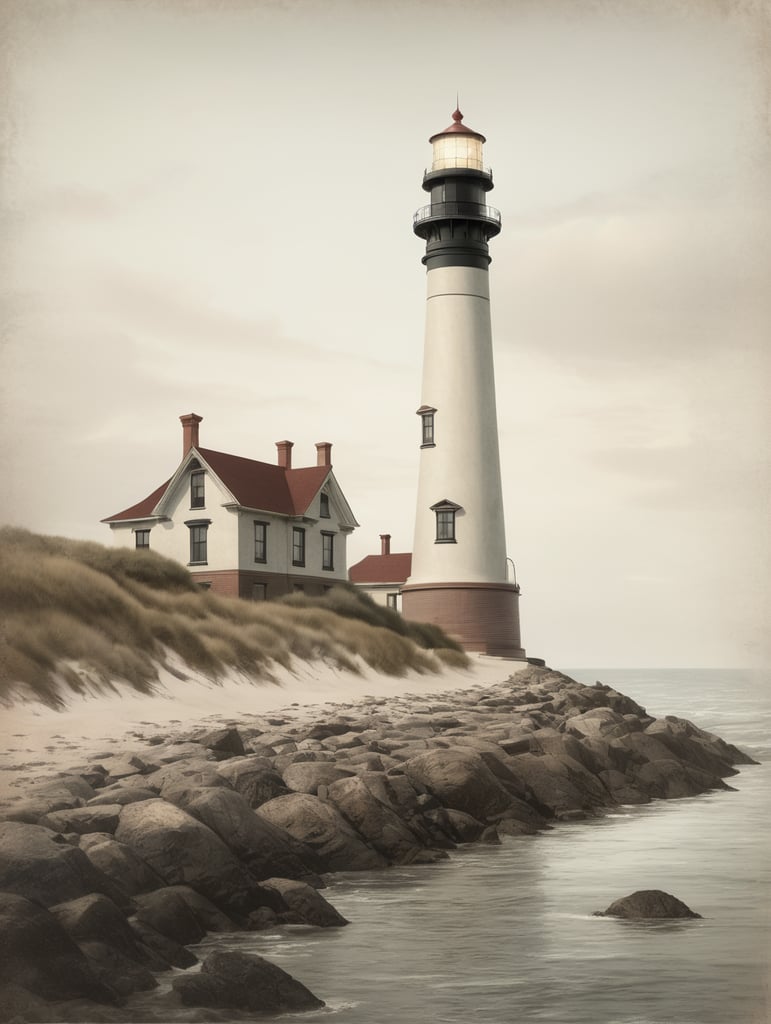 1900s historic rendering of an old lighthouse