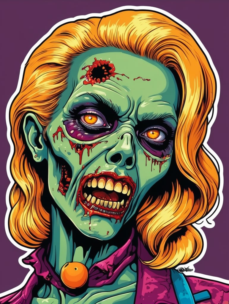 Pop art illustration, sticker, zombie Halloween