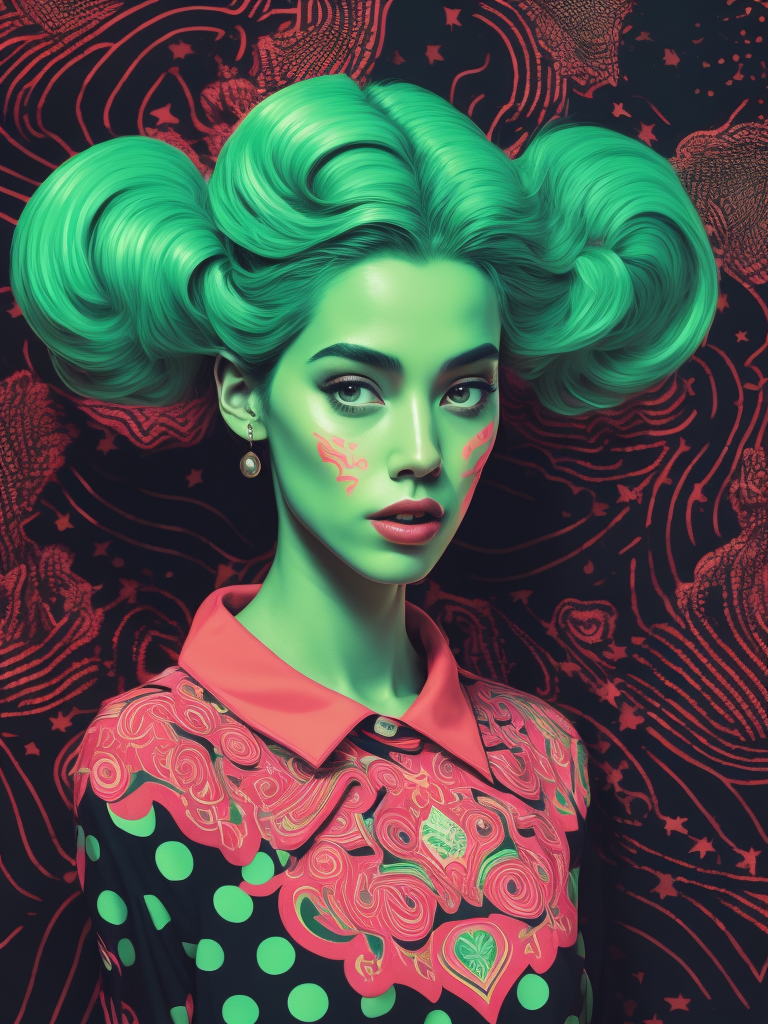 pink green black cream noise patterns risograph girl, happy surrealism, fashion, shot on sony, edited with Maya, Nuke, Blender, Fusion, Houdini