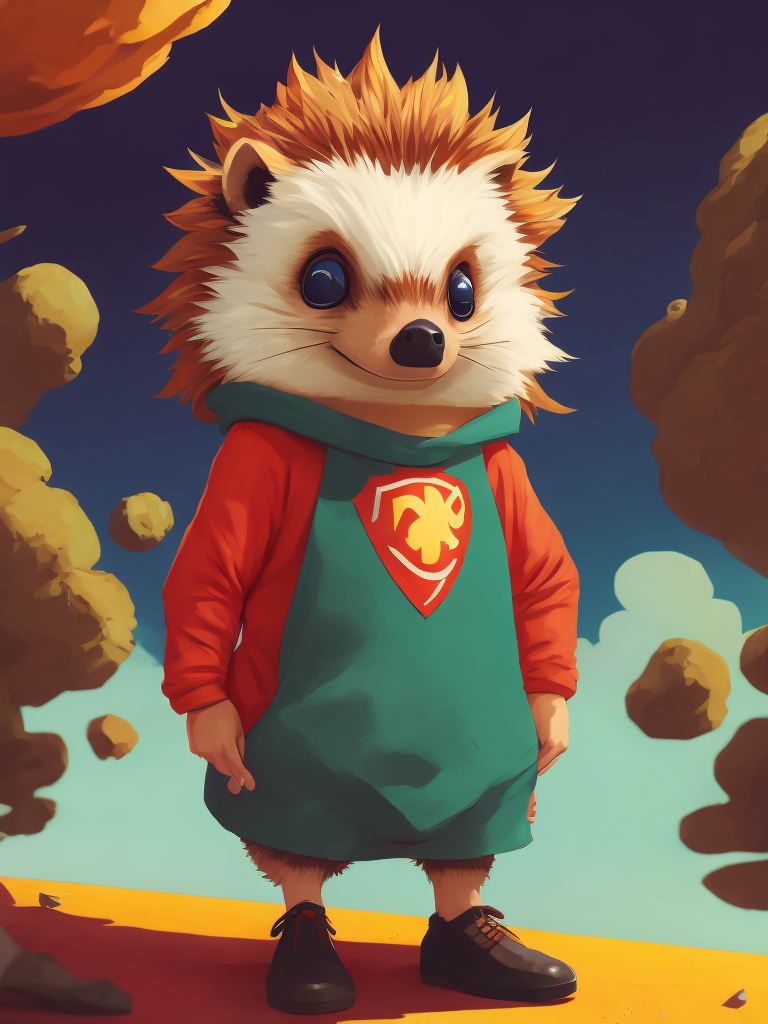 50s cartoon style photo of anthromorphic hedgehog, style of hannah barbara, studio ghibli, akira toriyama, james gilleard, warner brothers, trending pixiv fanbox, acrylic palette knife, 8k, vibrant colors, devinart, trending on artstation, low details, smooth