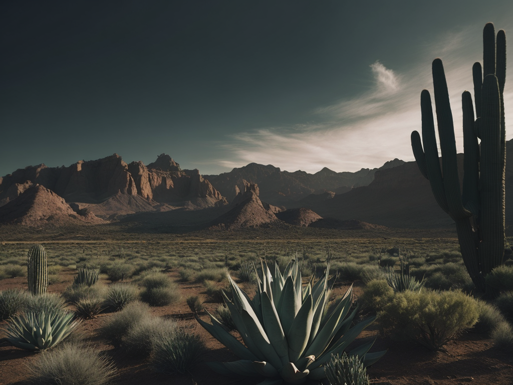 paisaje zona desértica con cactus y agavesestilo Gabriel Figueroa