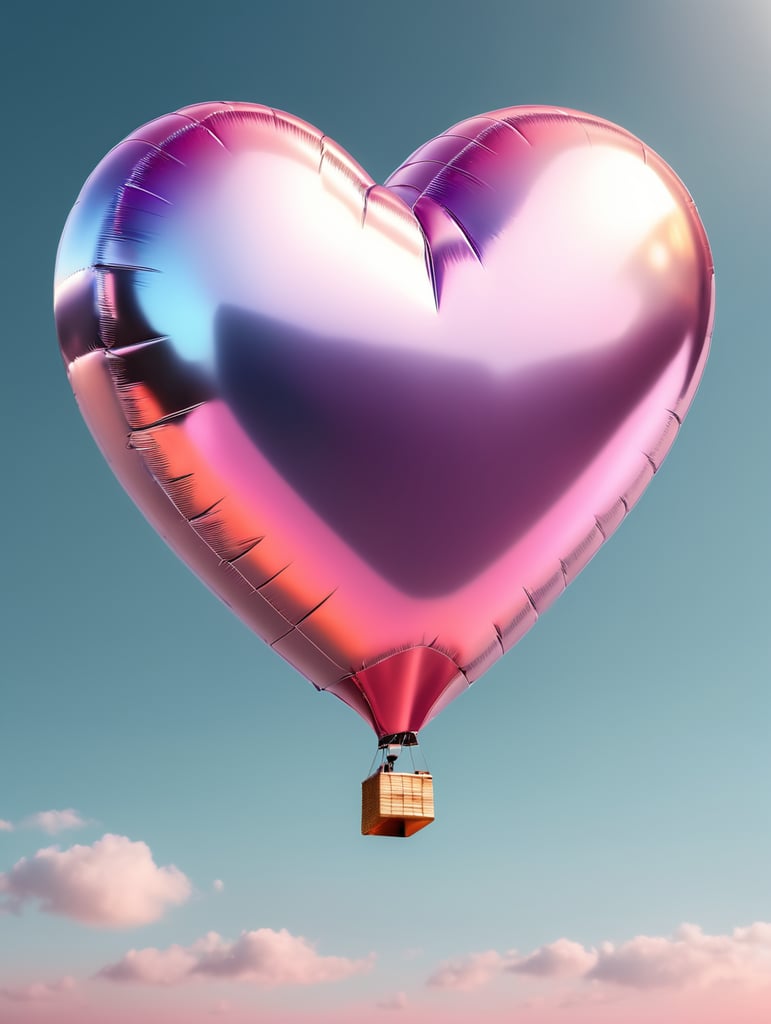 Helium air balloon in heart shape, metallic holographic colourful shiny reflective surface. Valentine's day
