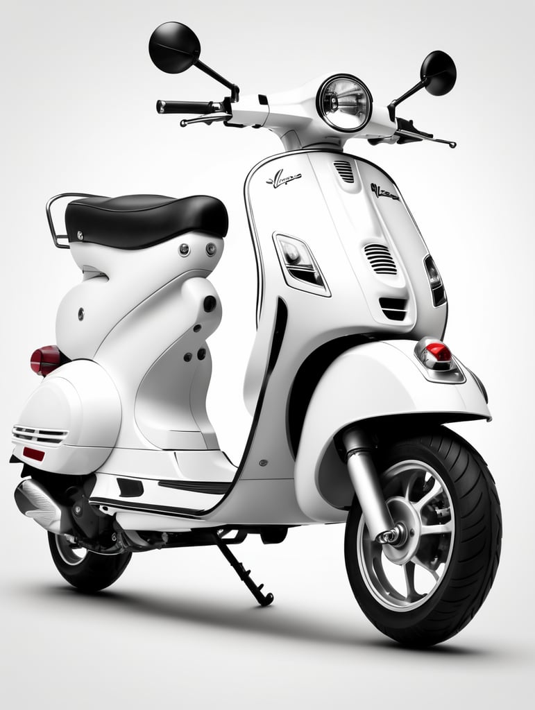 modern white vespa, low angle view, isolated, white background, mockup