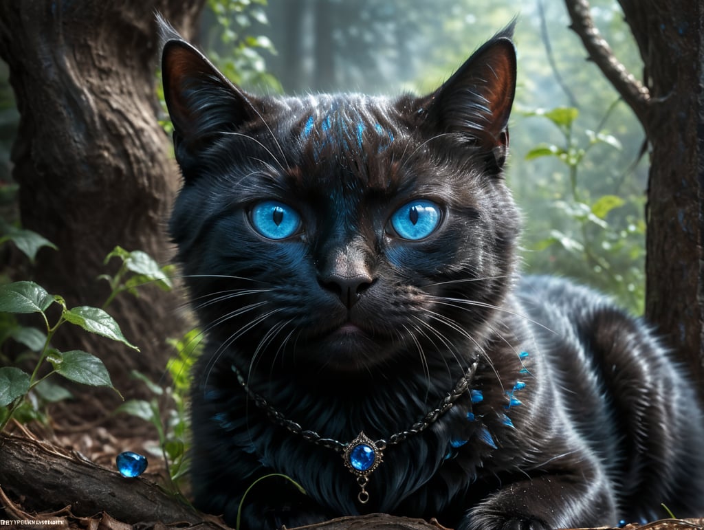 nsfw picture of a black cat with blue eyes holding his breath, he has puffy cheeks full body picture