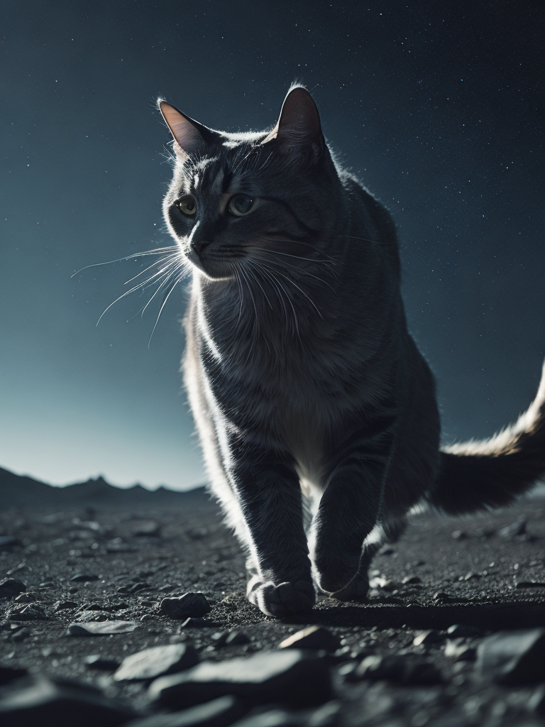 cat walking on the moon