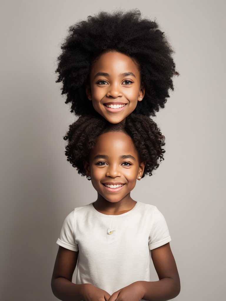 Smiling black woman, afro, award winning children's book illustration style, 2d illustration, white background, front view, vector