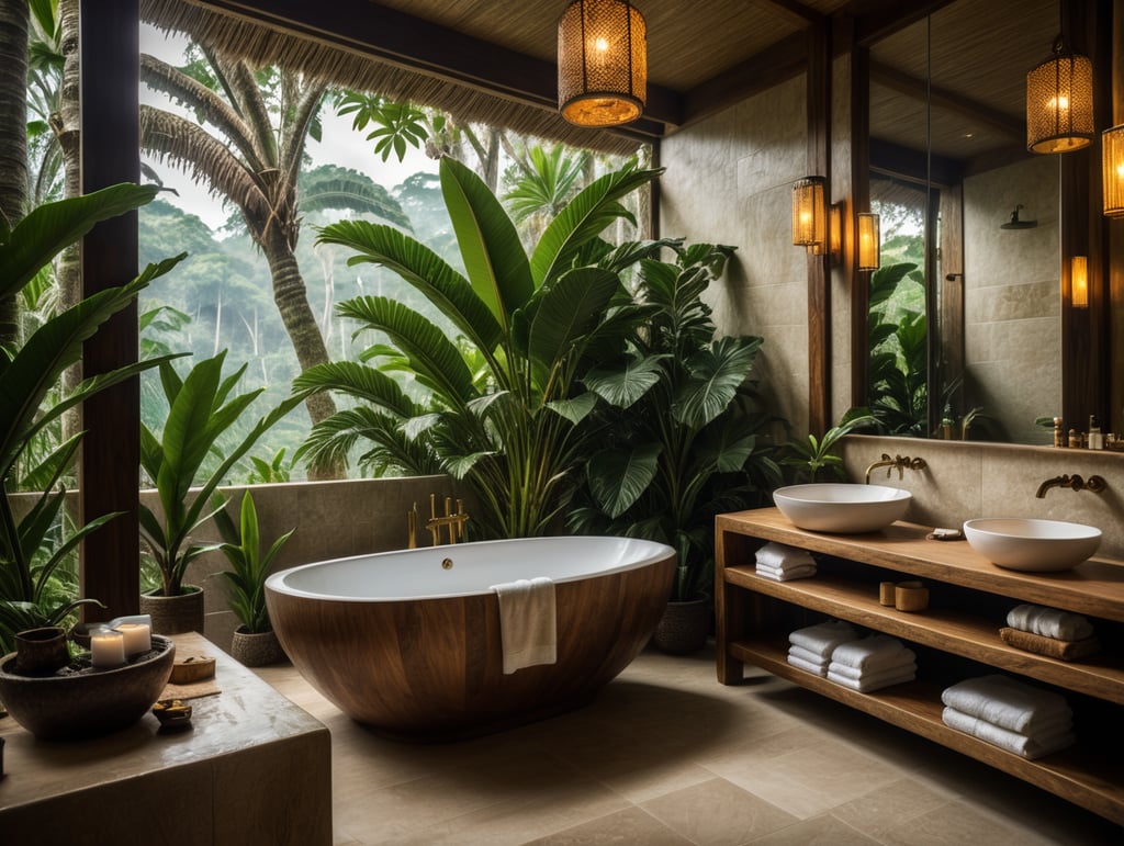 luxury eco lodge hotel bathroom tropical style with views to the jungle
