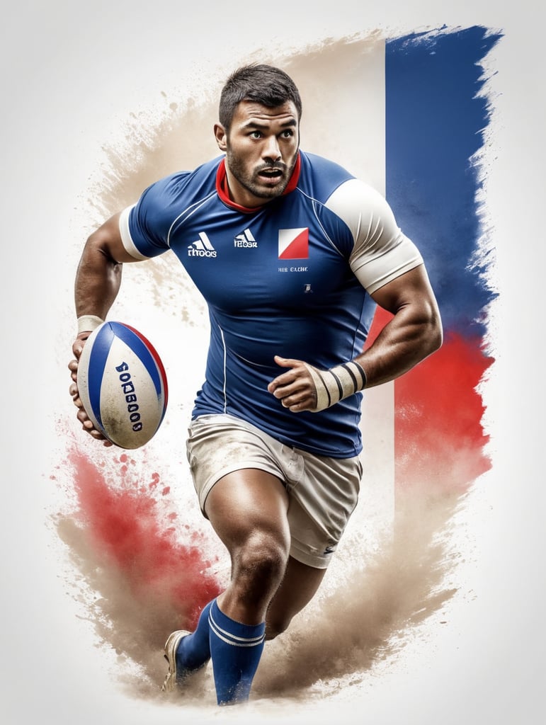 player rugby print design for tshirt with the colors of french flag