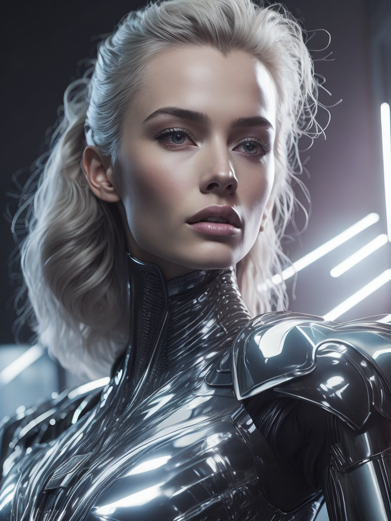 Cyberpunk, sci-fi, fantasy, kodak portra 400, 8k, soft light, volumetric lighting, highly detailed, goddess of victory nikke style, portrait photo of a beautiful cyborg robot girl, skin formed by digital optical fiber, intricate, elegant, highly detailed, digital painting, concept art, smooth, sharp focus, comic illustration, art by otomo katsuhiro and hyung-tae kim and oshii mamoru
