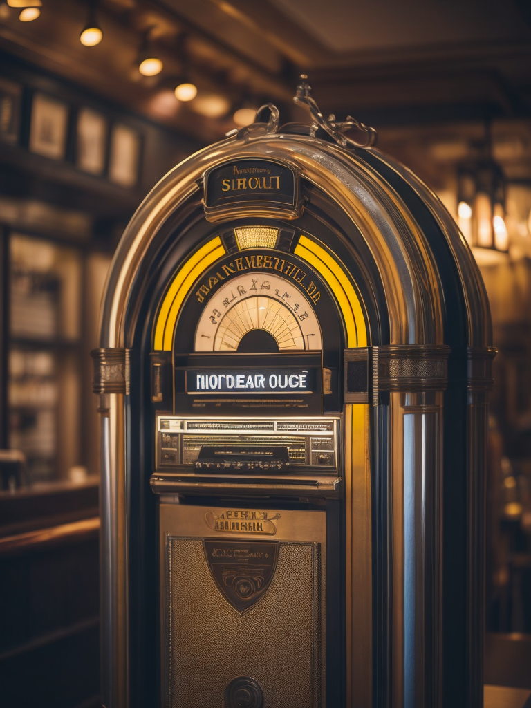 Retro jukebox in a bar, sharp focus, highly detailed,