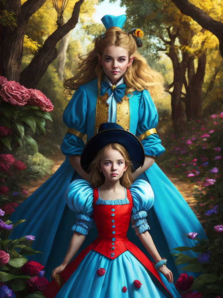 Alice in wonderland, vivid colors, wide angle, super highly detailed, professional digital painting, concept art,