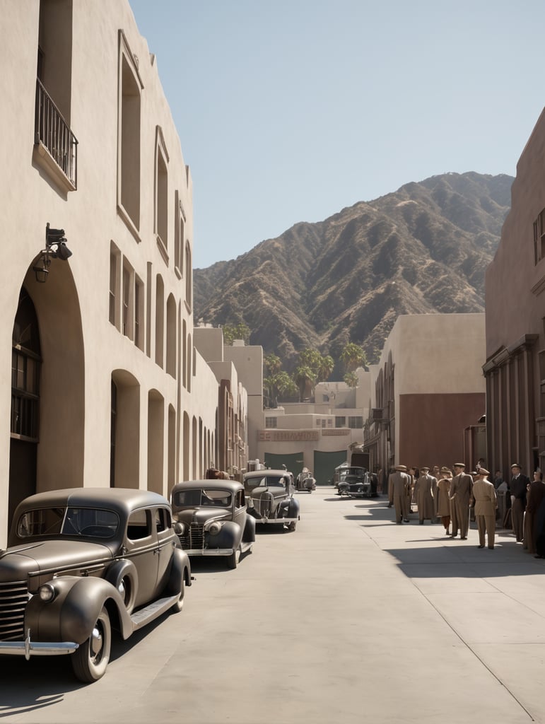 Hollywood, film studio backlot in the 1940s, daytime