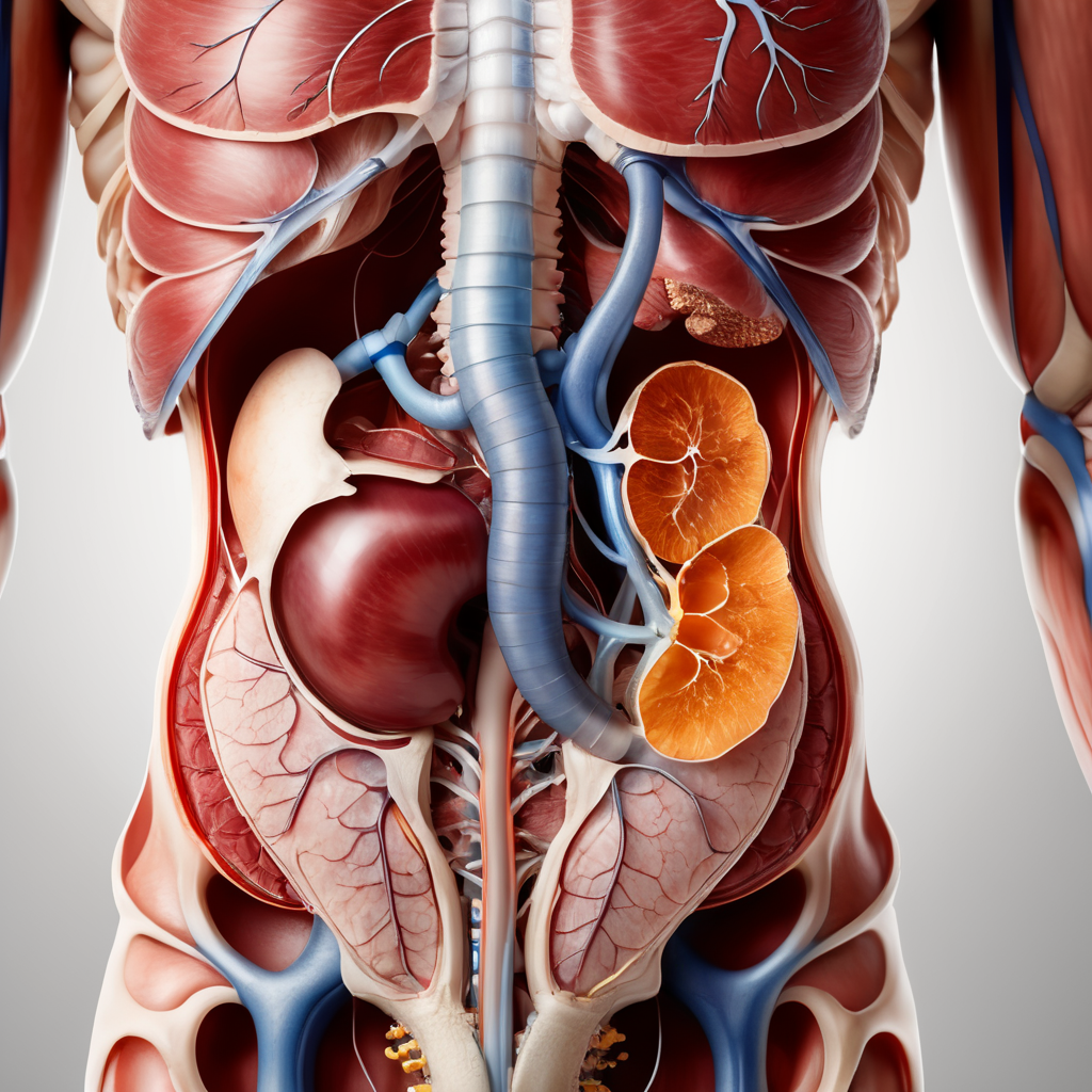 human kidney and bladder anatomy, detailed , octane, blank background , anatomy,