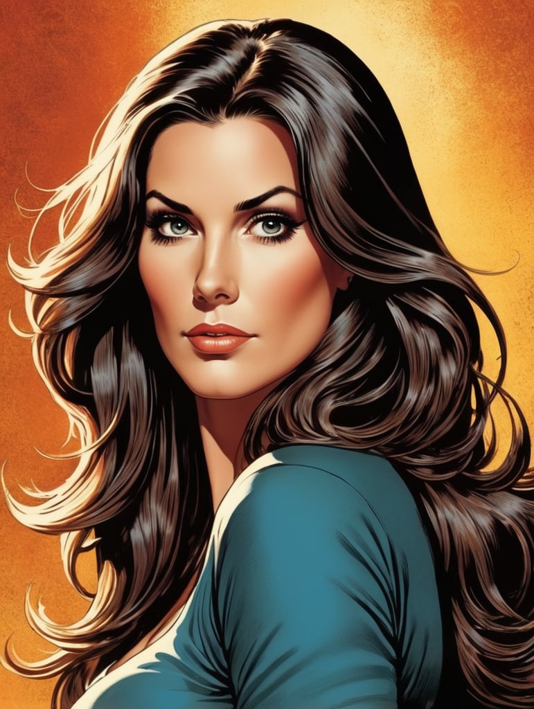 This artwork cover for a comic book of a beautiful mom with long hair by George Wilson is an eye-catching poster-style drawing and illustration representing the iconic pulp style.