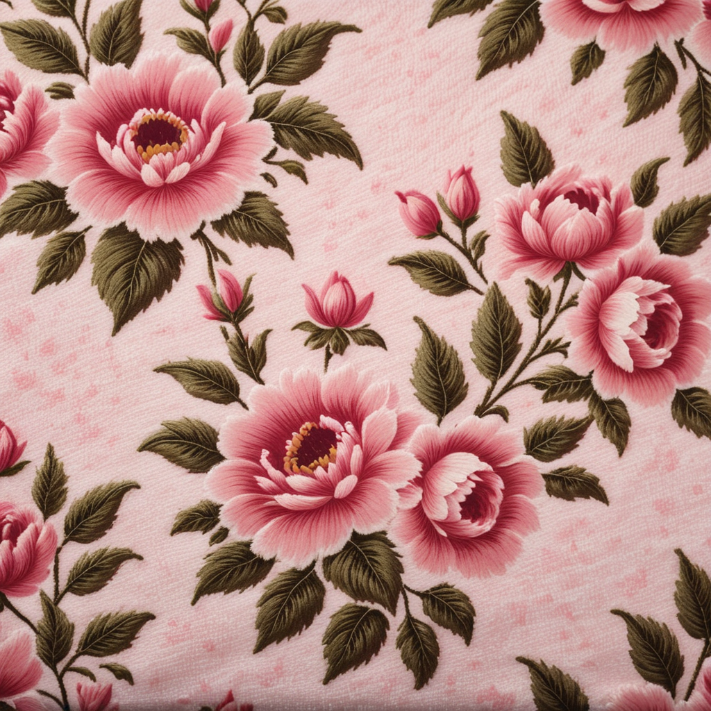 Create a Sherpa fabric texture with a floral pattern in baby pink color, giving it a fluffy and cozy feel.