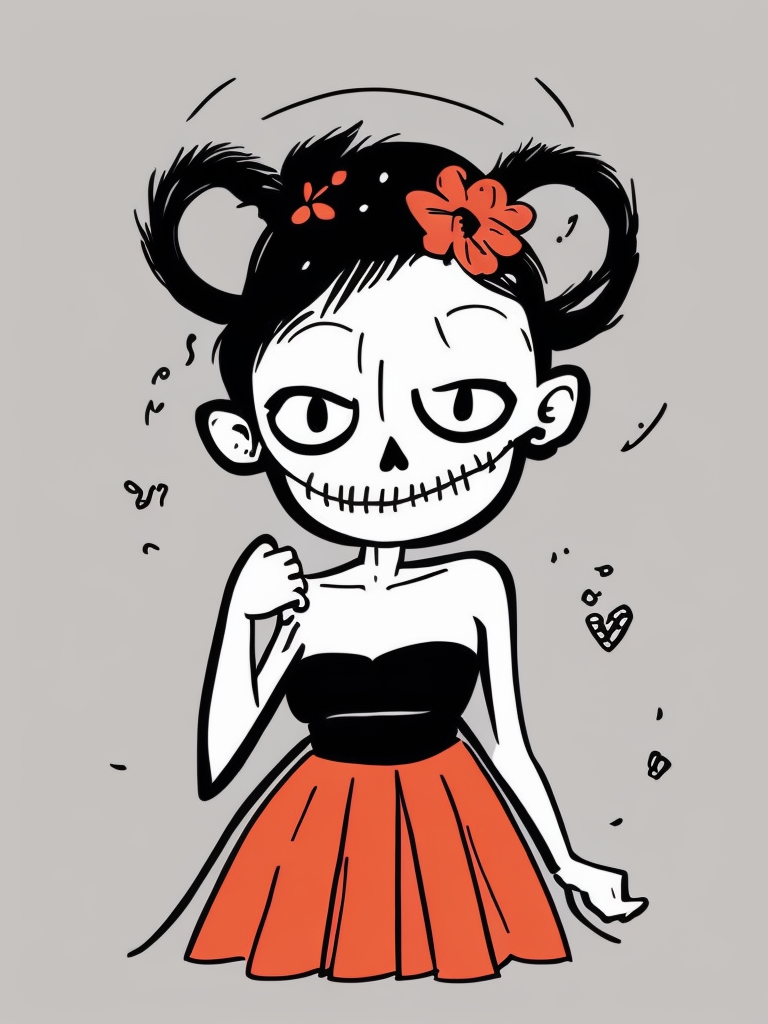 skull woman in strapless dress character design by Gemma correll