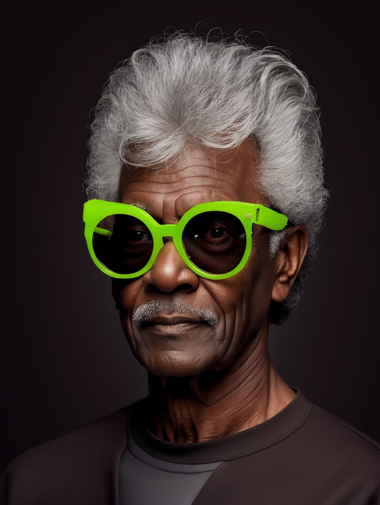 Elderly man with black skin and gray hair wearing glasses