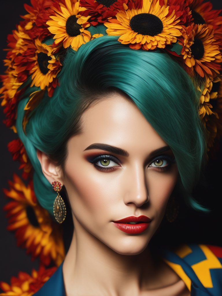 Portrait of Elizabeth Tabish, bright and saturated colors, elegant, highly detailed, vogue, fashion magazine, sharp focus, bright expressive makeup, dramatic lighting, depth of field, incredibly high detailed, blurred background