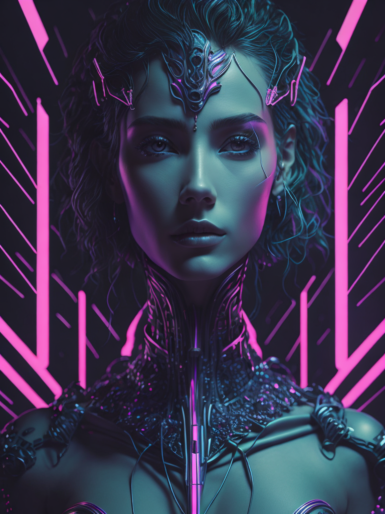 A cybernetic goddess, vaporwave aesthetic, colorful, psychedelic, digital painting, artstation, concept art, smooth, sharp focus, illustration