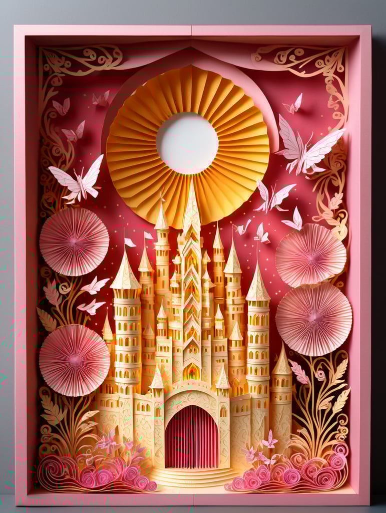 Дворец принцессы в золотых и розовых цветах, футуристичное будущее