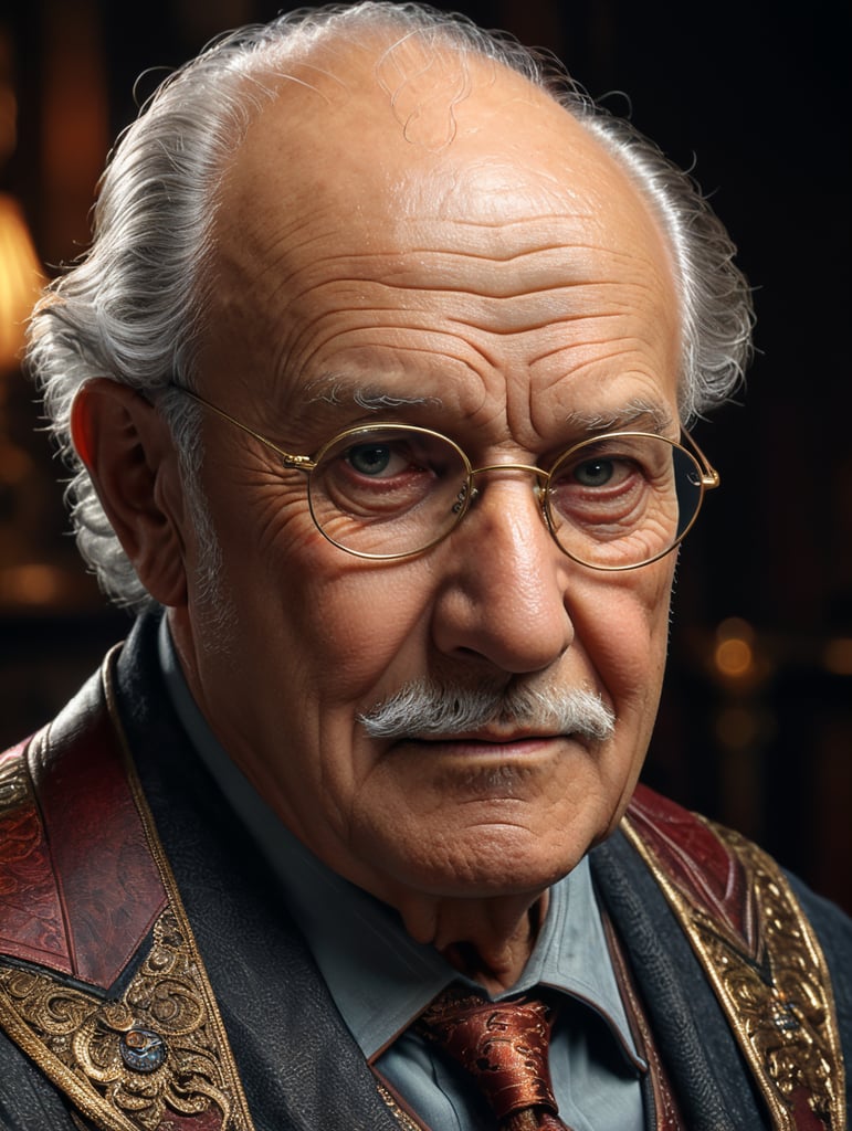 Close up studio photo of an old yet stylish grandpa, detailed, studio lighting, medium format