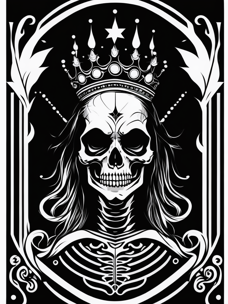 A vector art of a queen skeleton tattoo, black and white