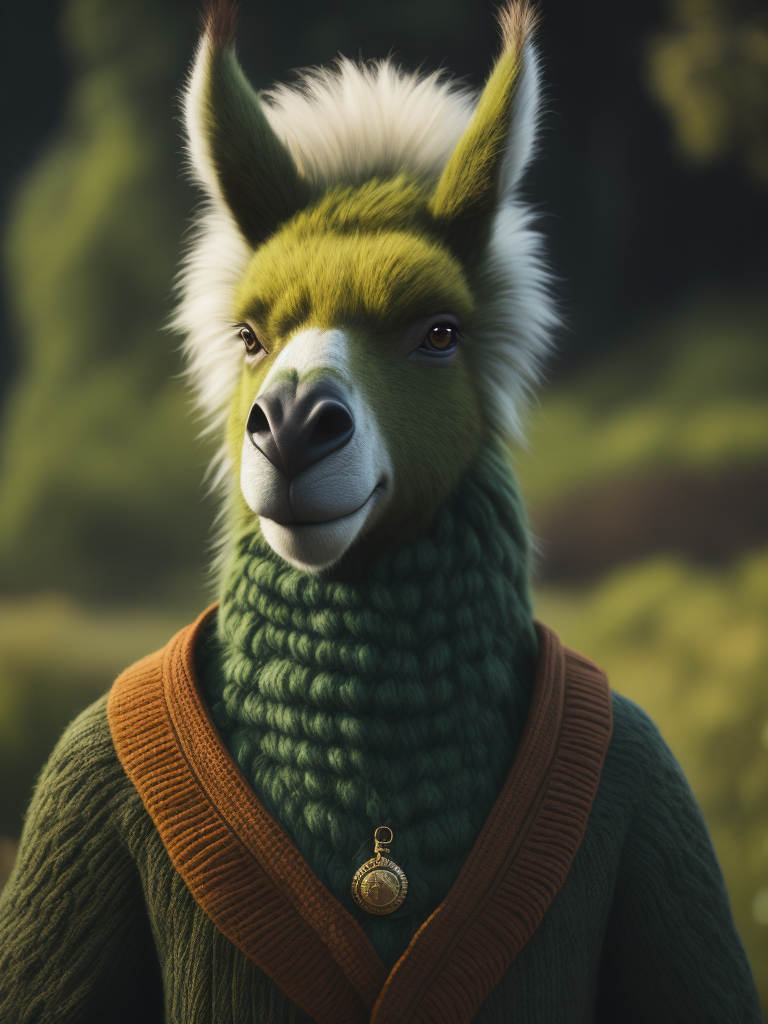 Knitted green lama