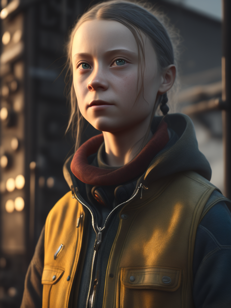 greta thunberg As oil rig worker, realistic, high detail