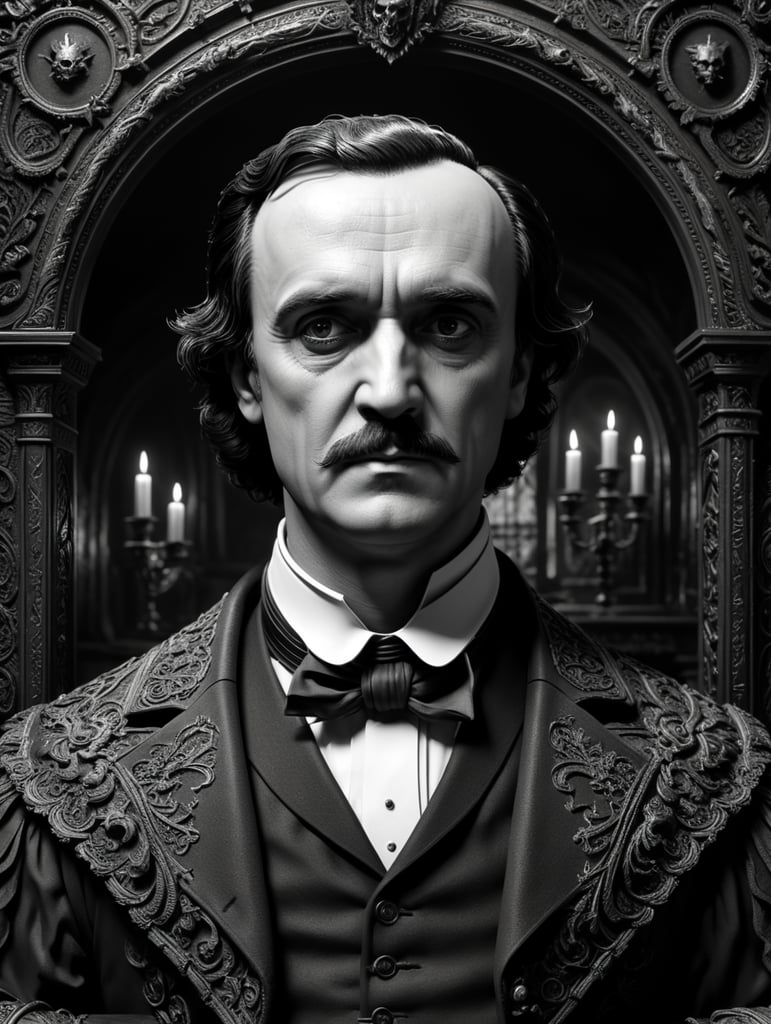 Can you make edgar allan poe monochrome in 3d z brus style