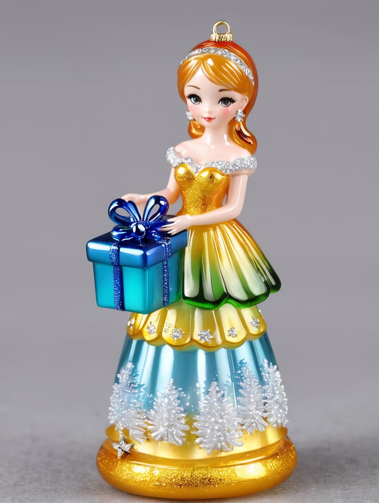 bahamas girl small glass glass figure holding gift box, christmas toy for the christmas tree