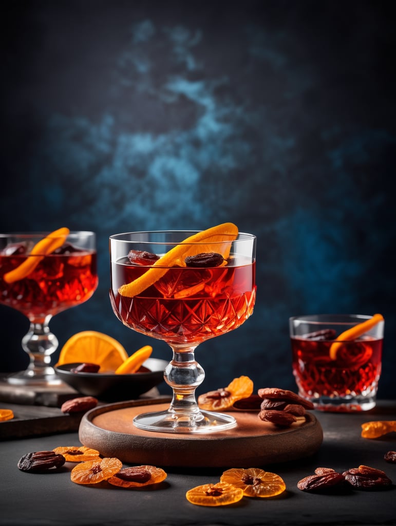 Negroni Cocktail with dried fruit slices