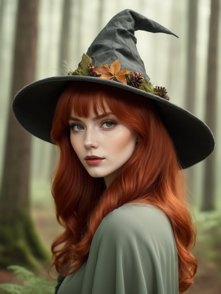 redhead witch forest hat demure