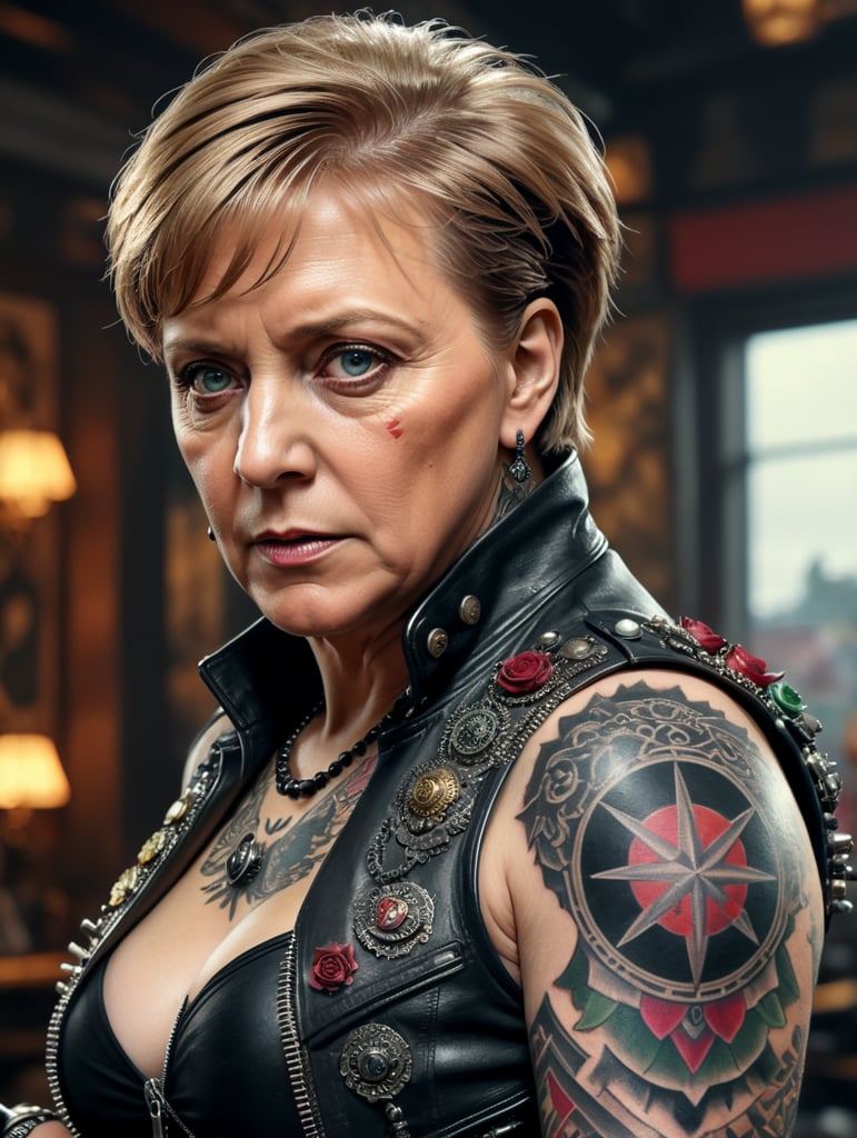 Angela Merkel as a punk rocker, tattoos