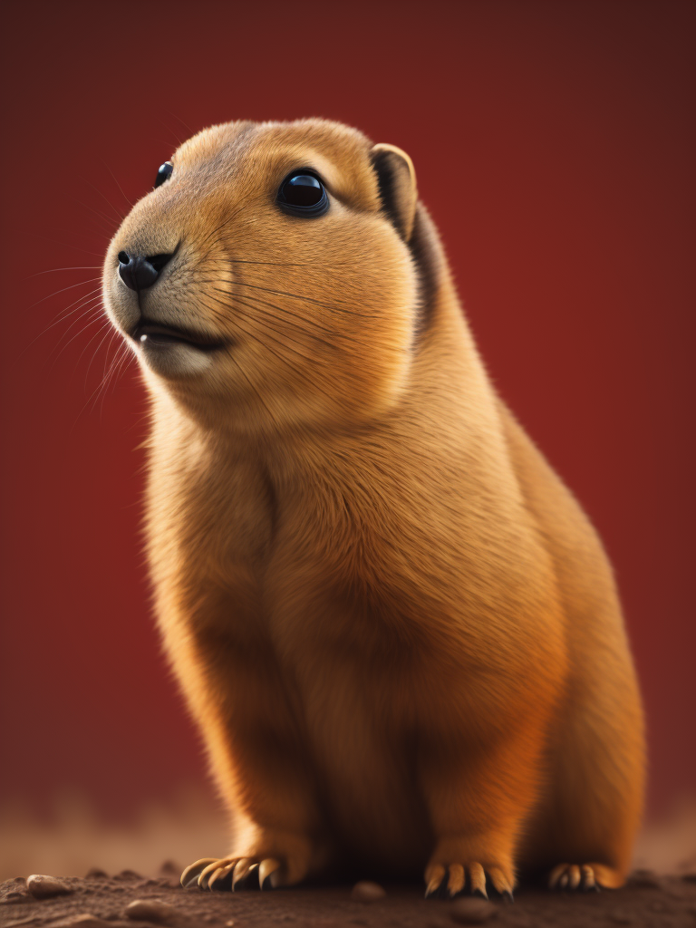 Prairie dog, portrait, simple background, red background, fat prairie dog, cute, animal, from side