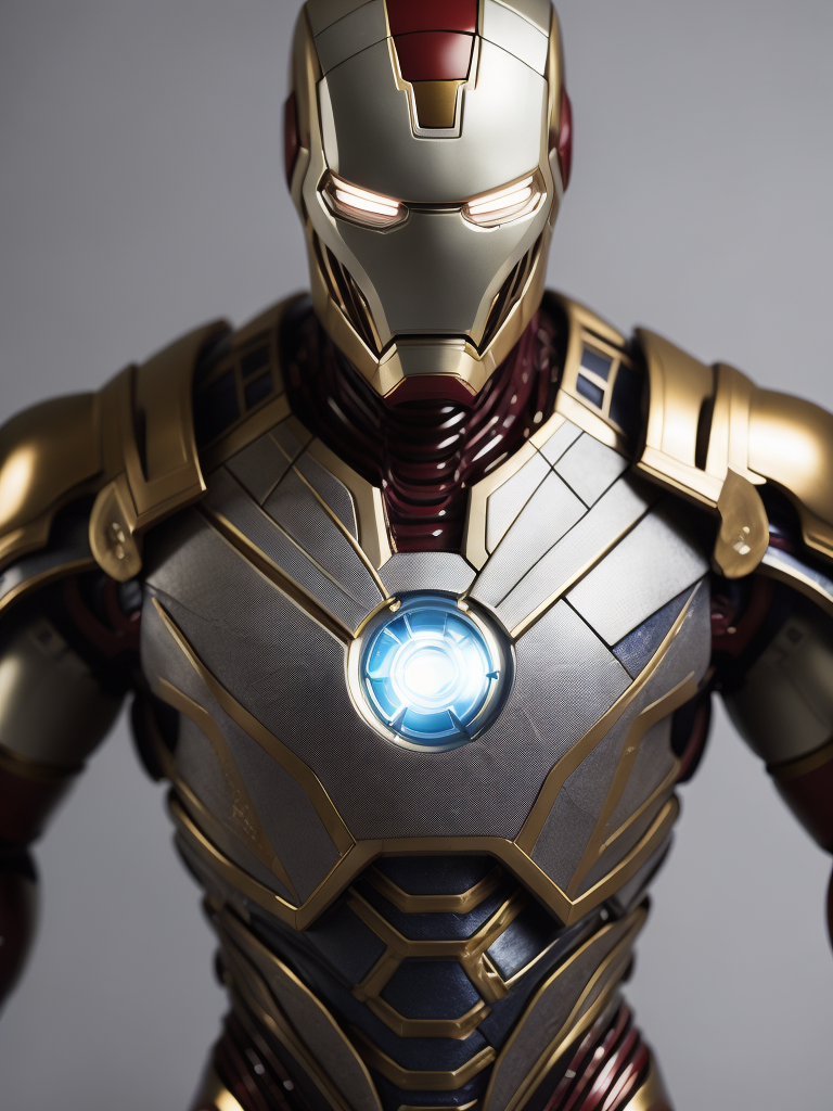 Marvel Ironman made of azulejo's white, red and blue, gold details, rococo style, sculpture statue porcelain white and gold marble, Intricate detail, Middle shot portrait, ultra high details, large eyes, Cinematic lighting, ultra high definition, art station, Smooth, sharp focus, Photorealism, Photography, Realistic Detail, Depth of field, 8k, Full HD, 3d, Super resolution, octane render, Long exposure, unreal engine.